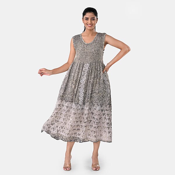 Shop Lc TAMSY Tan Smocked Sleeveless Dress With Kimono Twinset - One Size Fits Most