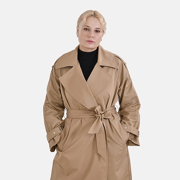 Shop Lc Tamsy Tan Water Resistant Trench Coat With Waist Belt And Pockets – S