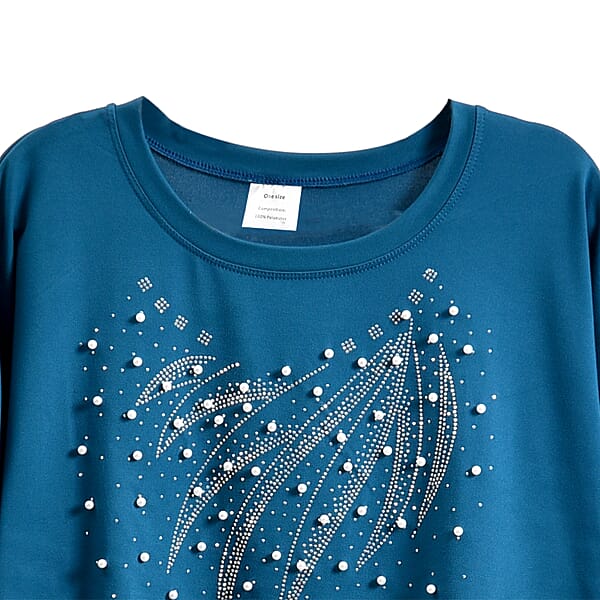 Shop Lc Tamsy Turquoise Blue Wave Bat Wing Polyester Short Sleeve Shirt - One Size Fits Up To XLarge