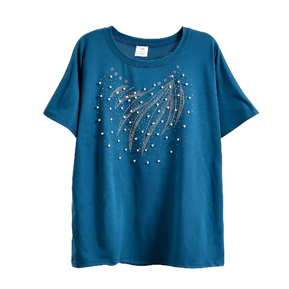 shop lc Tamsy Turquoise Blue Wave Bat Wing Polyester Short Sleeve Shirt - One Size Fits Up to XLarge