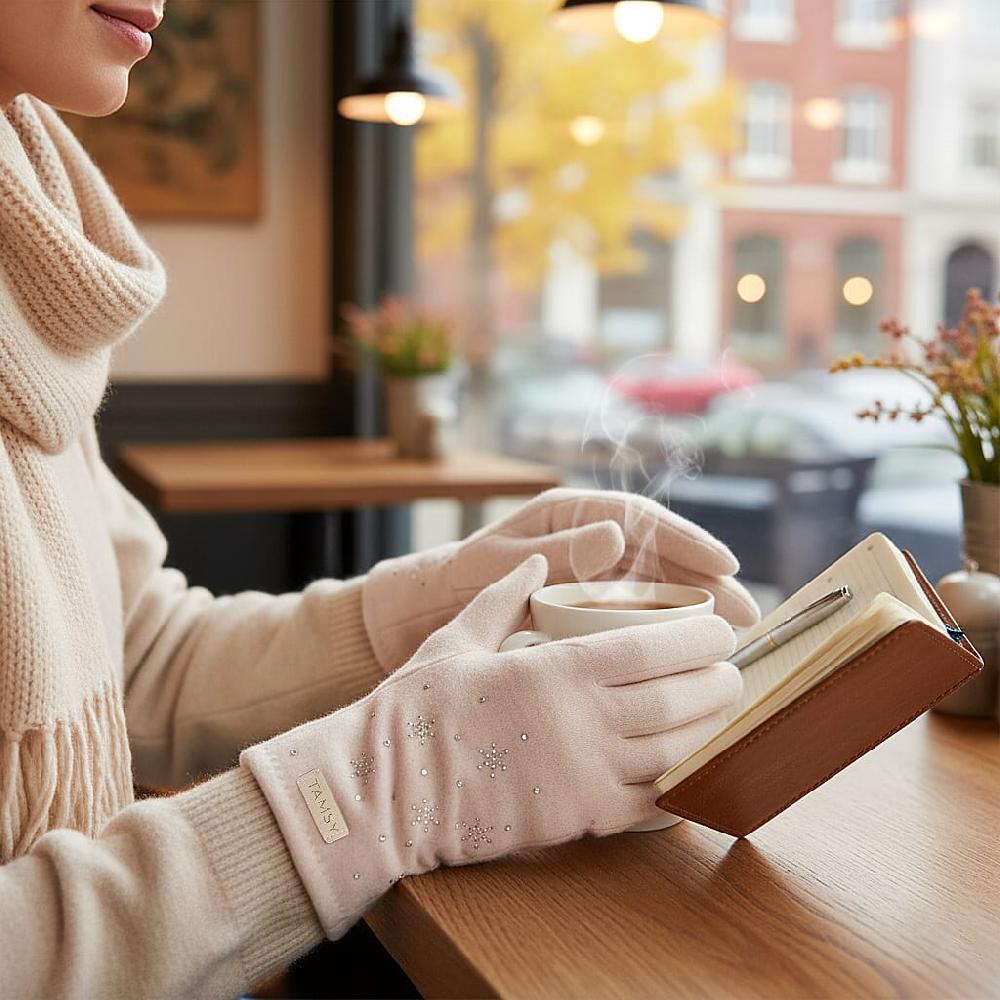 shop lc Tamsy White Cashmere Wool Gloves with 2 Fingers Screen Touch