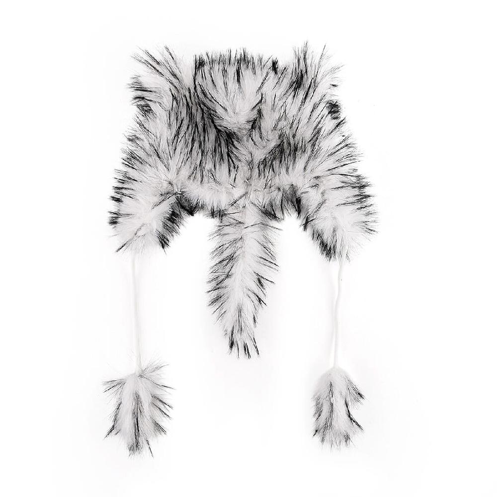 shop lc Tamsy White Hat with Bicolor Long Fur and Ears Decoration