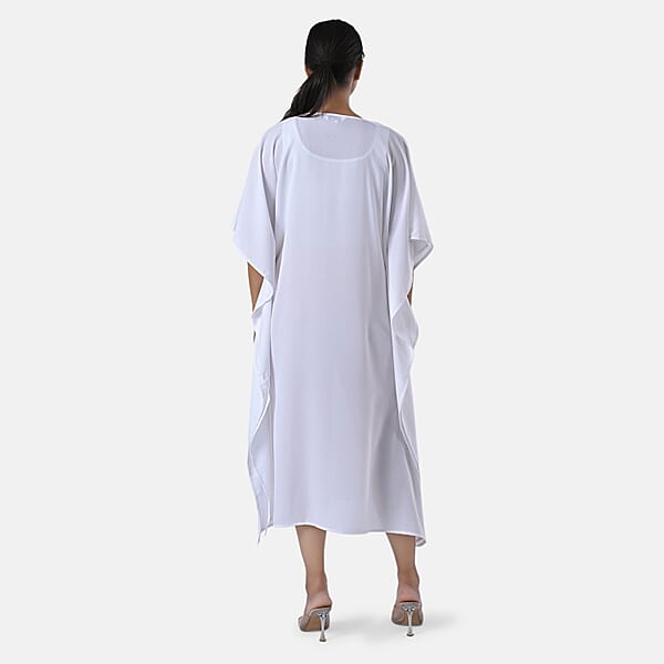 Shop Lc Tamsy White Orange Bead And Crystal Polyester Crepe Kaftan - One Size Fits Most