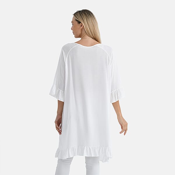 Shop Lc Tamsy White Ruffle Hem Blouse With Tassel Neck Tie - One Size Fits Most