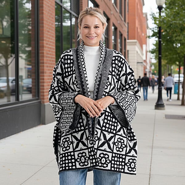 Shop Lc TAMSY White Tile Double Knit Jacquard Cardigan With Shawl Collar - One Size Fits Most