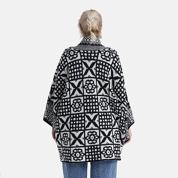 Shop Lc TAMSY White Tile Double Knit Jacquard Cardigan With Shawl Collar - One Size Fits Most