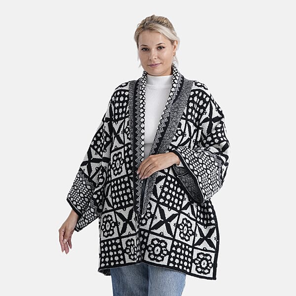 Shop Lc TAMSY White Tile Double Knit Jacquard Cardigan With Shawl Collar - One Size Fits Most