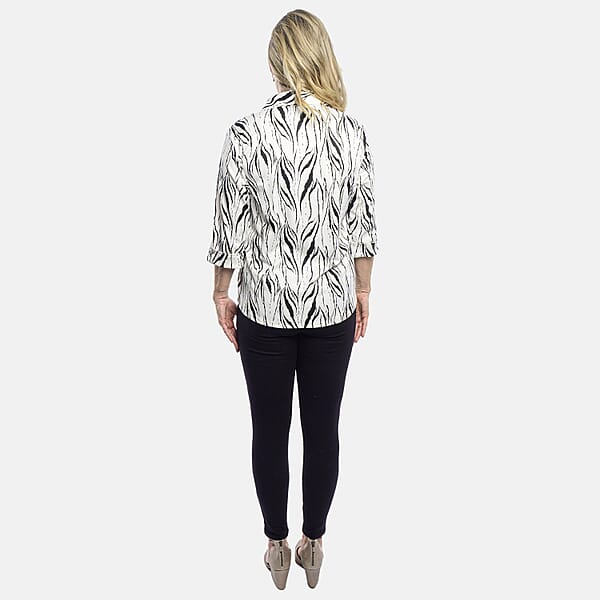 Shop Lc Tamsy White Zebra Crystal Leaf Button-Up Collared Blouse – S/M