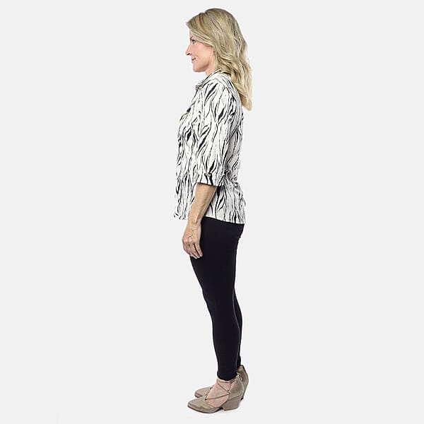 Shop Lc Tamsy White Zebra Crystal Leaf Button-Up Collared Blouse – S/M