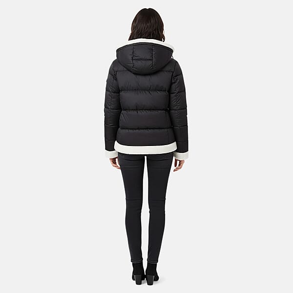 Shop Lc Tanbrige Black And White Sherpa Trim Puffer Jacket - M