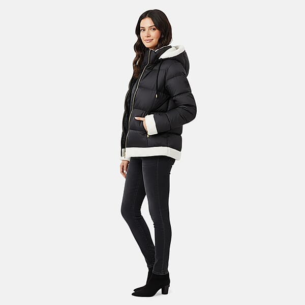 Shop Lc Tanbrige Black And White Sherpa Trim Puffer Jacket - M