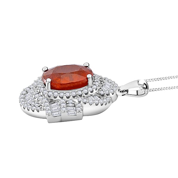 Shop Lc Tangerine Kyanite And Moissanite 5.00 Ctw Swirl Halo Pendant Necklace In Rhodium Over Sterling Silver 20 Inches