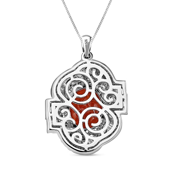 Shop Lc Tangerine Kyanite And Moissanite 5.00 Ctw Swirl Halo Pendant Necklace In Rhodium Over Sterling Silver 20 Inches