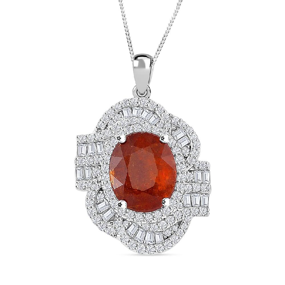 shop lc Tangerine Kyanite and Moissanite 5.00 ctw Swirl Halo Pendant Necklace in Rhodium Over Sterling Silver 20 Inches