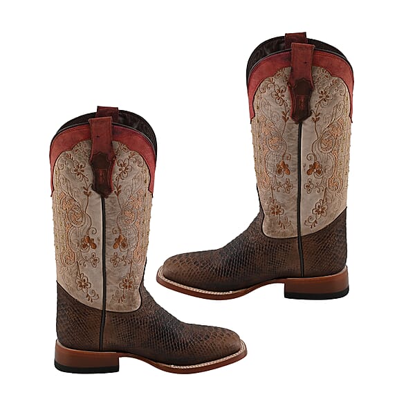 Shop Lc Tanner Mark Multicolor Floral Stitch Python Print Toe Boot - Size 6 Leather Boots Biker Boots Square Toe Cowboy Boots Heel Boots