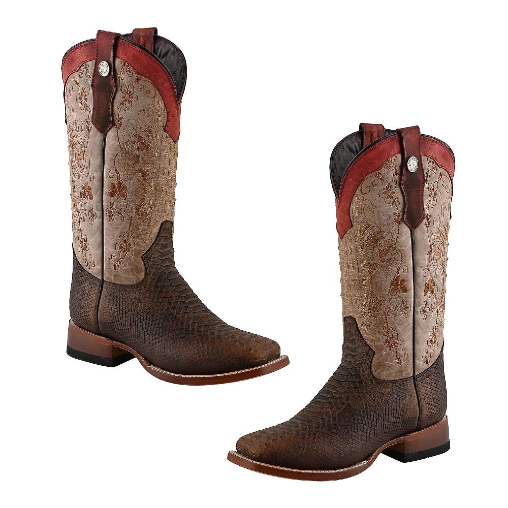 shop lc Tanner Mark Multicolor Floral Stitch Python Print Toe Boot - Size 6 Leather Boots Biker Boots Square Toe Cowboy Boots Heel Boots
