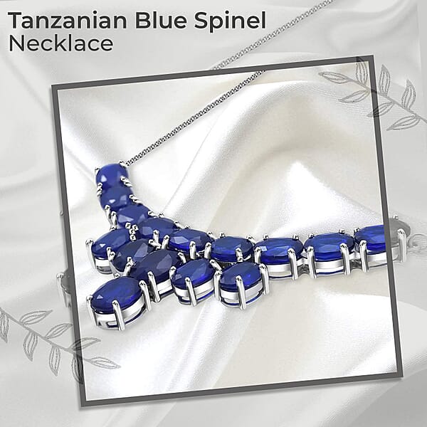 Shop Lc Tanzanian Blue Spinel (DF) 26.85 Ctw Waterfall Necklace 18 Inches In Platinum Over Sterling Silver
