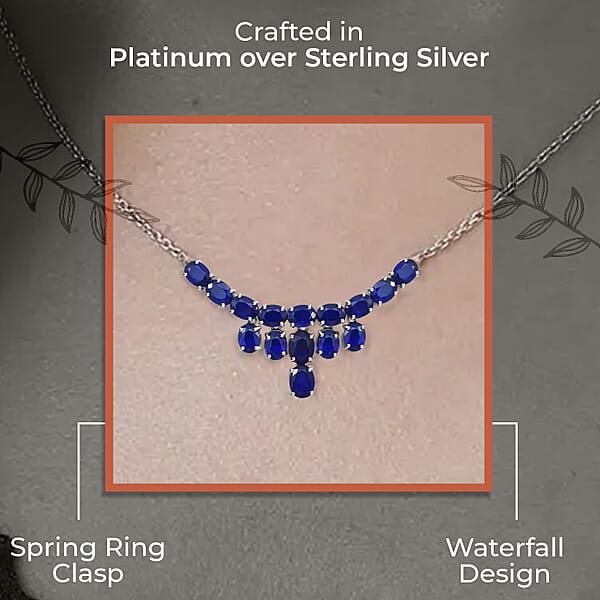 Shop Lc Tanzanian Blue Spinel (DF) 26.85 Ctw Waterfall Necklace 18 Inches In Platinum Over Sterling Silver