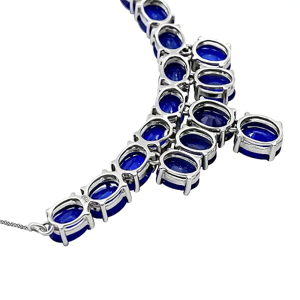 Shop Lc Tanzanian Blue Spinel (DF) 26.85 Ctw Waterfall Necklace 18 Inches In Platinum Over Sterling Silver