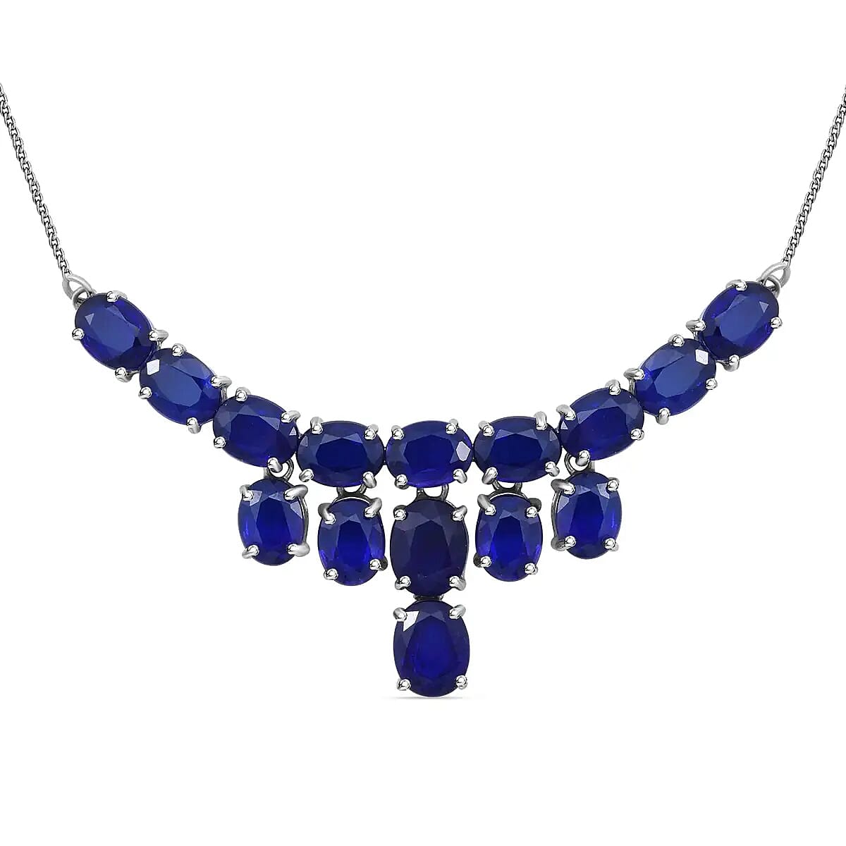 shop lc Tanzanian Blue Spinel (DF) 26.85 ctw Waterfall Necklace 18 Inches in Platinum Over Sterling Silver
