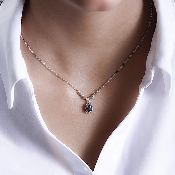 Shop Lc Tanzanian Lavender Spinel And White Zircon 1.15 Ctw Sunburst Necklace 18-20 Inches In Platinum Over Sterling Silver