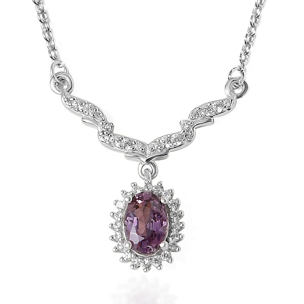 shop lc Tanzanian Lavender Spinel and White Zircon 1.15 ctw Sunburst Necklace 18-20 Inches in Platinum Over Sterling Silver