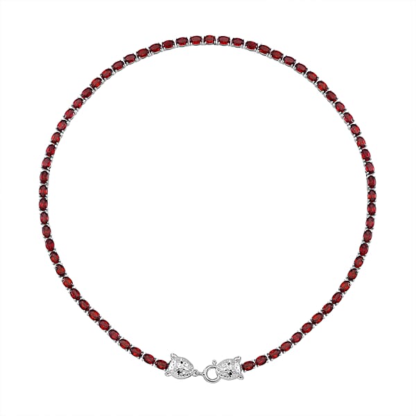 Shop Lc Tanzanian Wine Garnet And Thai Black Spinel 32.80 Ctw Double Leopard Head Necklace In Rhodium Over Sterling Silver 18 Inches