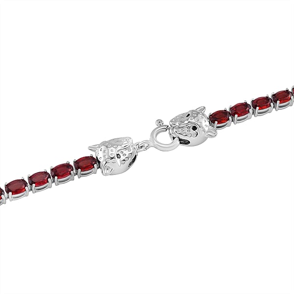 Shop Lc Tanzanian Wine Garnet And Thai Black Spinel 32.80 Ctw Double Leopard Head Necklace In Rhodium Over Sterling Silver 18 Inches