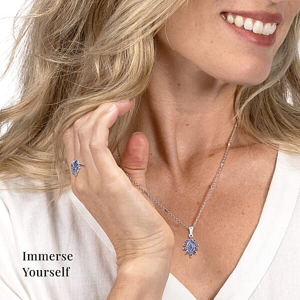 Shop Lc Tanzanite 2.10 Ctw Flower Jewelry Set In Platinum Plated Sterling Silver Tanzanite Flower Ring Tanzanite Flower Pendant Without Chain Engagement Gifts For Women