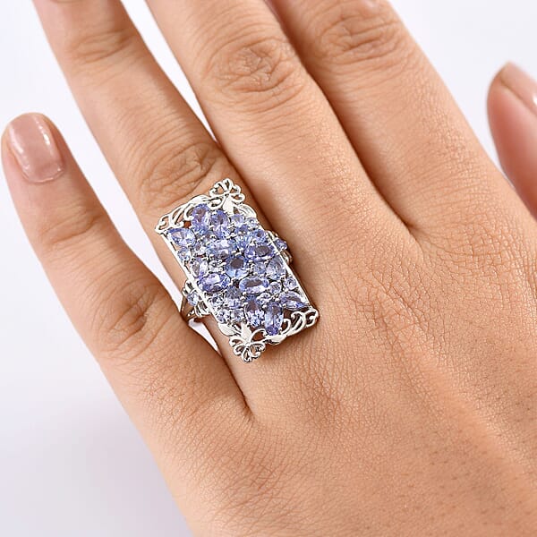 Shop Lc Tanzanite 4.85 Ctw Art Deco Ring In Rhodium Over Sterling Silver