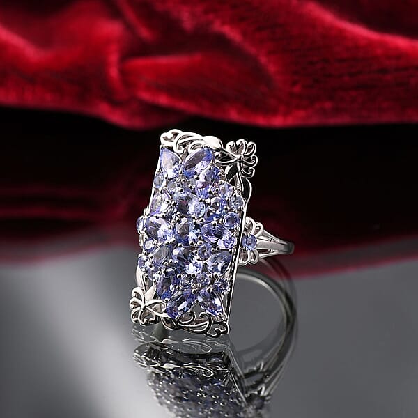 Shop Lc Tanzanite 4.85 Ctw Art Deco Ring In Rhodium Over Sterling Silver