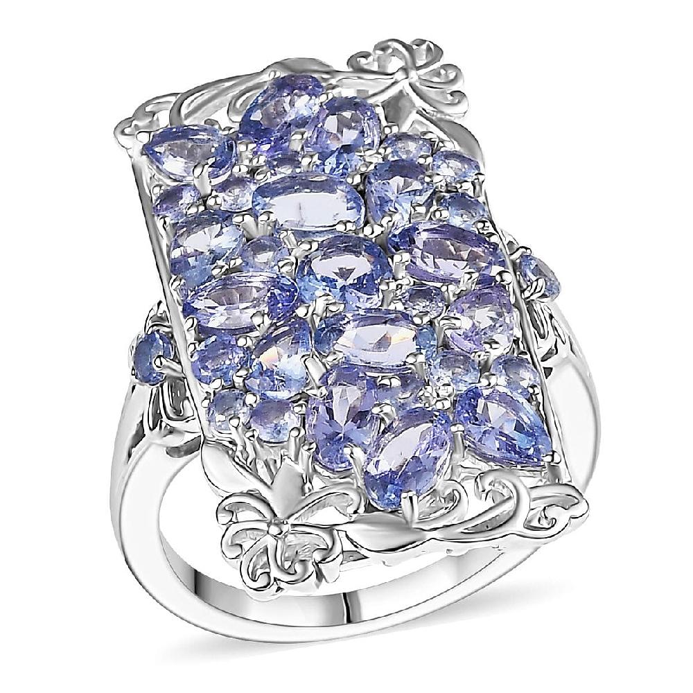 shop lc Tanzanite 4.85 ctw Art Deco Ring in Rhodium Over Sterling Silver