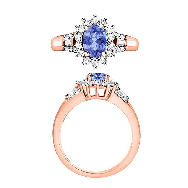 Shop Lc Tanzanite And Moissanite 1.25 Ctw Sunburst Ring In 18K Vermeil Rose Gold Over Sterling Silver (Del. In 10-12 Days)