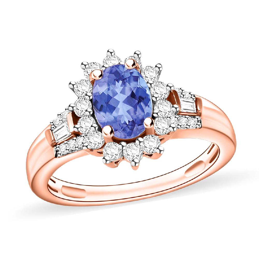 shop lc Tanzanite and Moissanite 1.25 ctw Sunburst Ring in 18K Vermeil Rose Gold Over Sterling Silver (Del. in 10-12 Days)