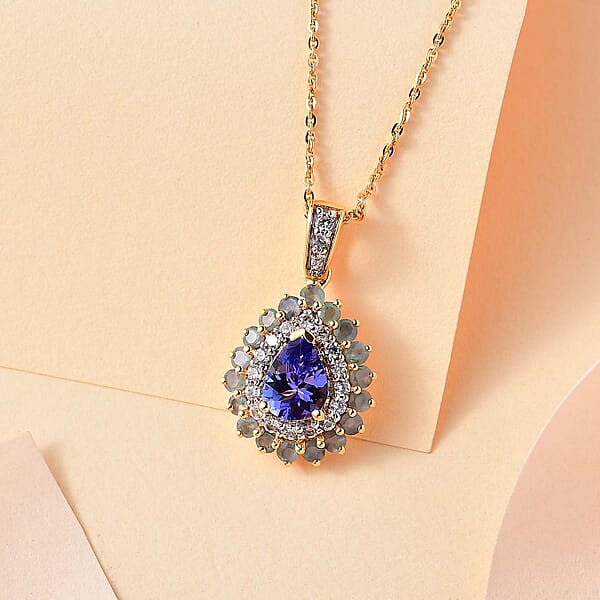 Shop Lc Tanzanite And Multi Gemstone 2.20 Ctw Sunburst Pendant Necklace In 18K Vermeil Yellow Gold Over Sterling Silver 20 Inches