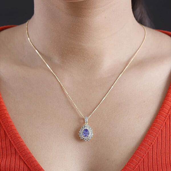 Shop Lc Tanzanite And Multi Gemstone 2.20 Ctw Sunburst Pendant Necklace In 18K Vermeil Yellow Gold Over Sterling Silver 20 Inches