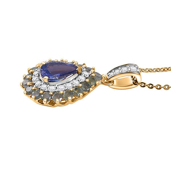 Shop Lc Tanzanite And Multi Gemstone 2.20 Ctw Sunburst Pendant Necklace In 18K Vermeil Yellow Gold Over Sterling Silver 20 Inches