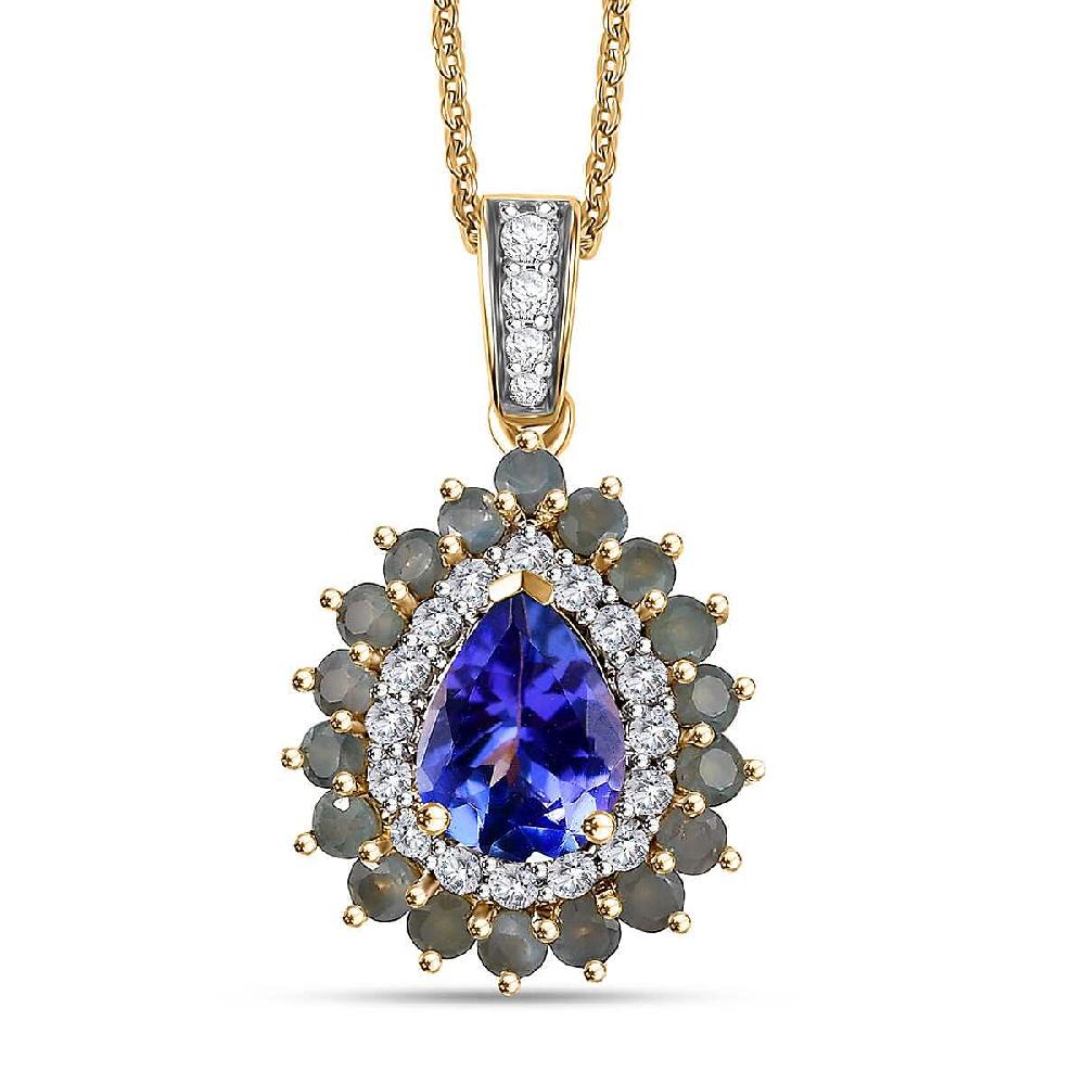 shop lc Tanzanite and Multi Gemstone 2.20 ctw Sunburst Pendant Necklace in 18K Vermeil Yellow Gold Over Sterling Silver 20 Inches