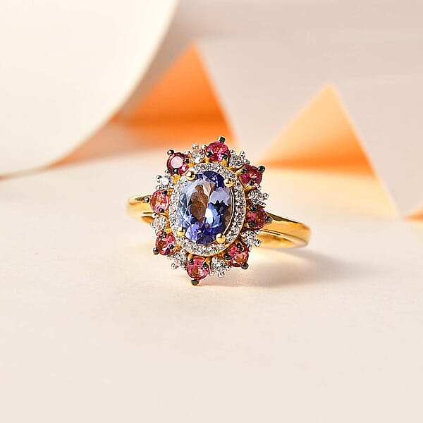 Shop Lc Tanzanite And Multi Gemstone Floral Ring In Vermeil Yellow Gold Over Sterling Silver 2.20 Ctw