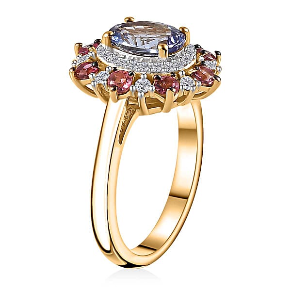 Shop Lc Tanzanite And Multi Gemstone Floral Ring In Vermeil Yellow Gold Over Sterling Silver 2.20 Ctw