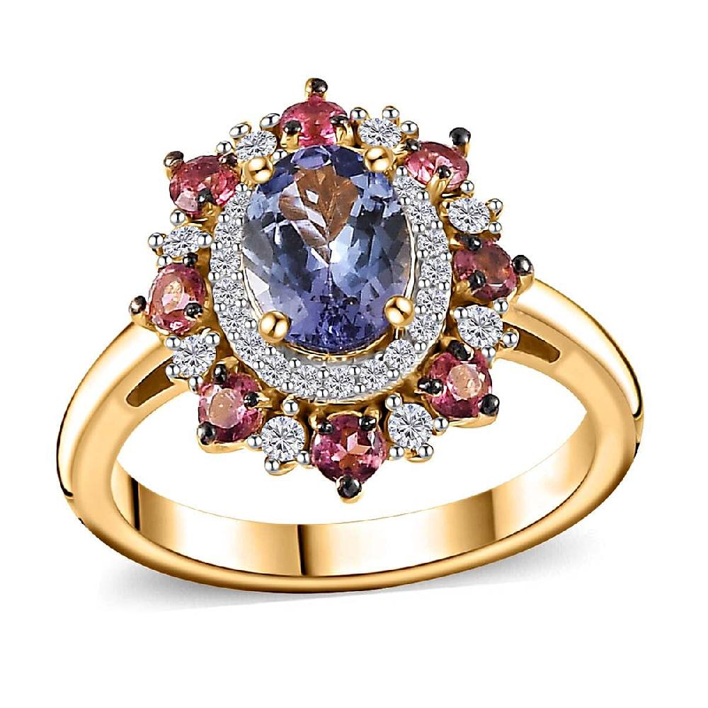 shop lc Tanzanite and Multi Gemstone Floral Ring in Vermeil Yellow Gold Over Sterling Silver 2.20 ctw