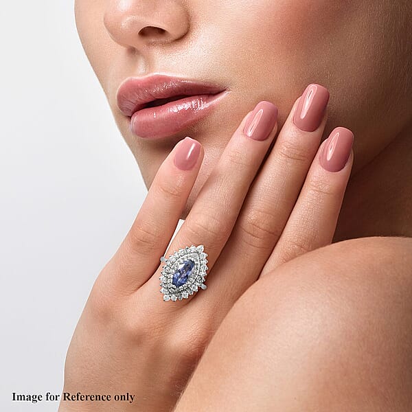 Shop Lc Tanzanite And Natural White Zircon 3.10 Ctw Double Halo Ring In Platinum Over Sterling Silver