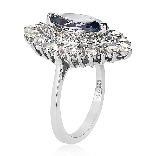 Shop Lc Tanzanite And Natural White Zircon 3.10 Ctw Double Halo Ring In Platinum Over Sterling Silver