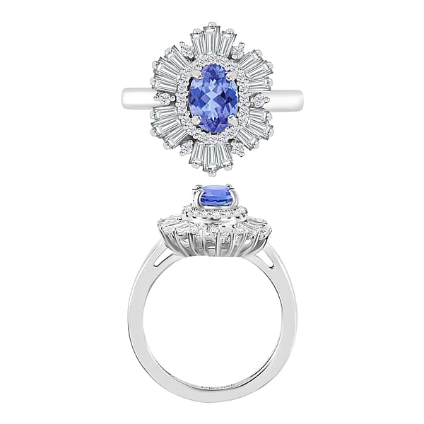 Shop Lc Tanzanite And White Zircon 2.85 Ctw Ring In Rhodium Over Sterling Silver (Size 8.0)