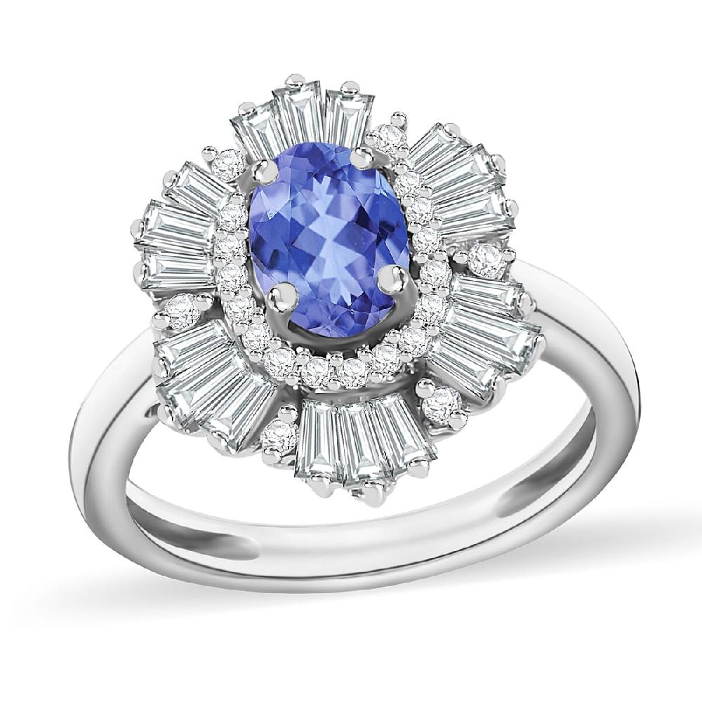 shop lc Tanzanite and White Zircon 2.85 ctw Ring in Rhodium Over Sterling Silver (Size 8.0)