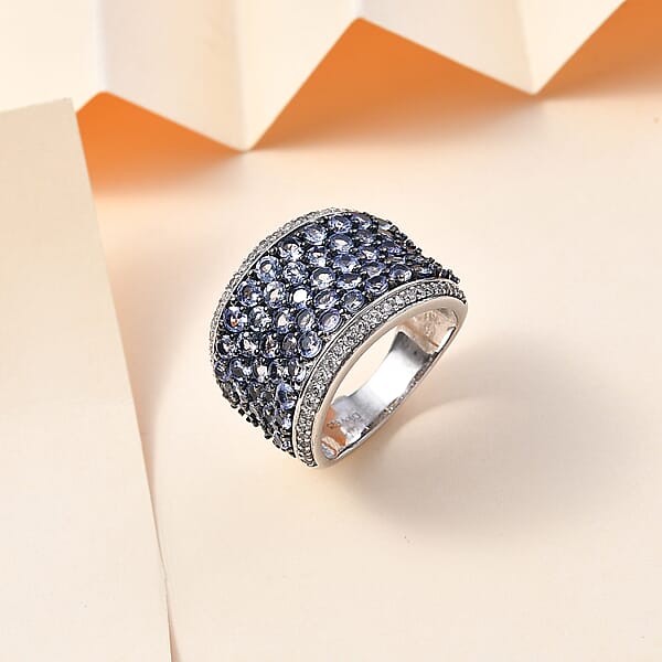 Shop Lc Tanzanite And White Zircon 4.40 Ctw Cluster Ring In Rhodium Over Sterling Silver