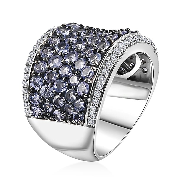 Shop Lc Tanzanite And White Zircon 4.40 Ctw Cluster Ring In Rhodium Over Sterling Silver