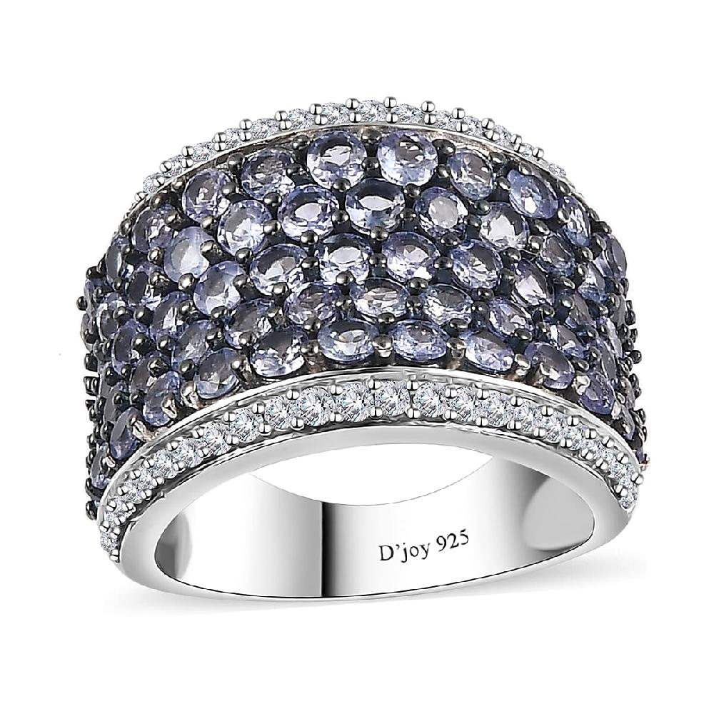 shop lc Tanzanite and White Zircon 4.40 ctw Cluster Ring in Rhodium Over Sterling Silver