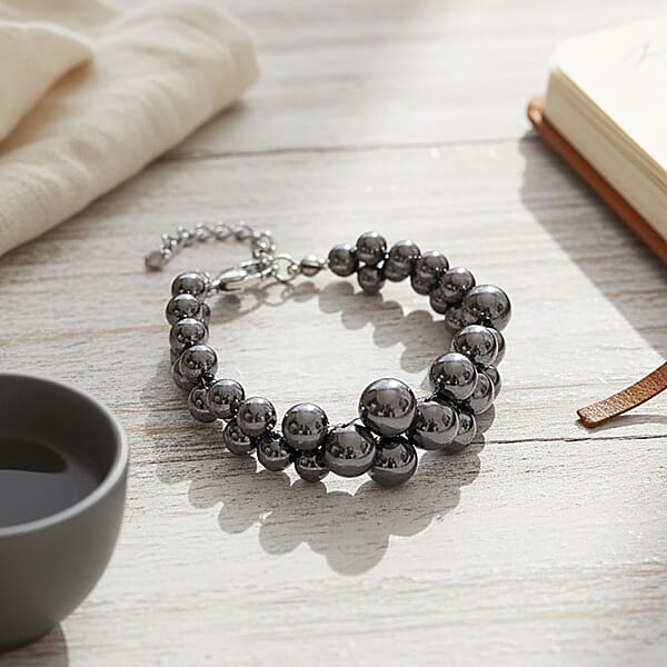 Shop Lc Terahertz 100.00 Ctw Beaded Bubble Bracelet In Stainless Steel (7.5-9.5In)