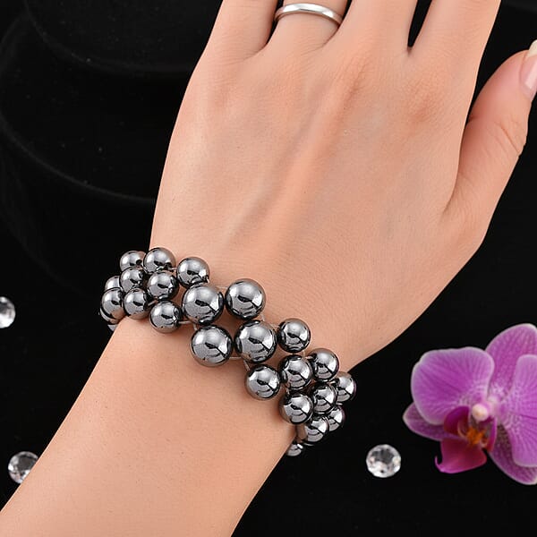 Shop Lc Terahertz 100.00 Ctw Beaded Bubble Bracelet In Stainless Steel (7.5-9.5In)